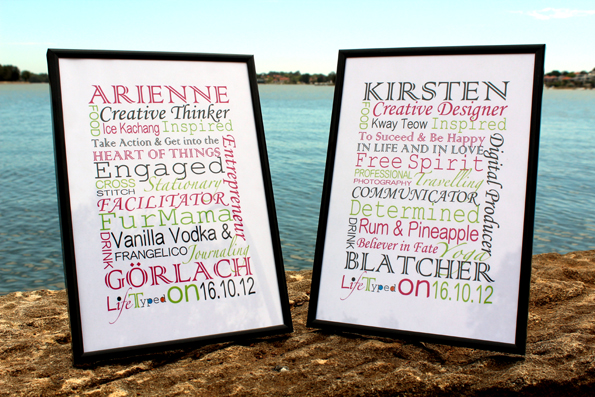 Personalised Arienne and Kirsten LifeTyped Prints